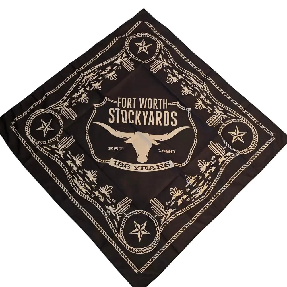 Fort Worth Stockyards 136 Years Bandana Black White Western Cowboy‎